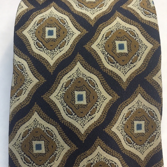 Giorgio Armani Caratte dark blue with antique gold & beige stylized pattern tie. - Picture 3 of 9